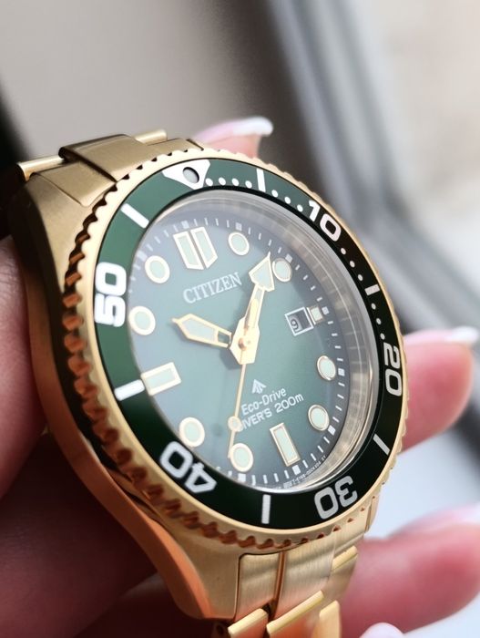 CITIZEN Eco-Drive Diver 200 m – Нов, златист, соларен, с сапфир!“