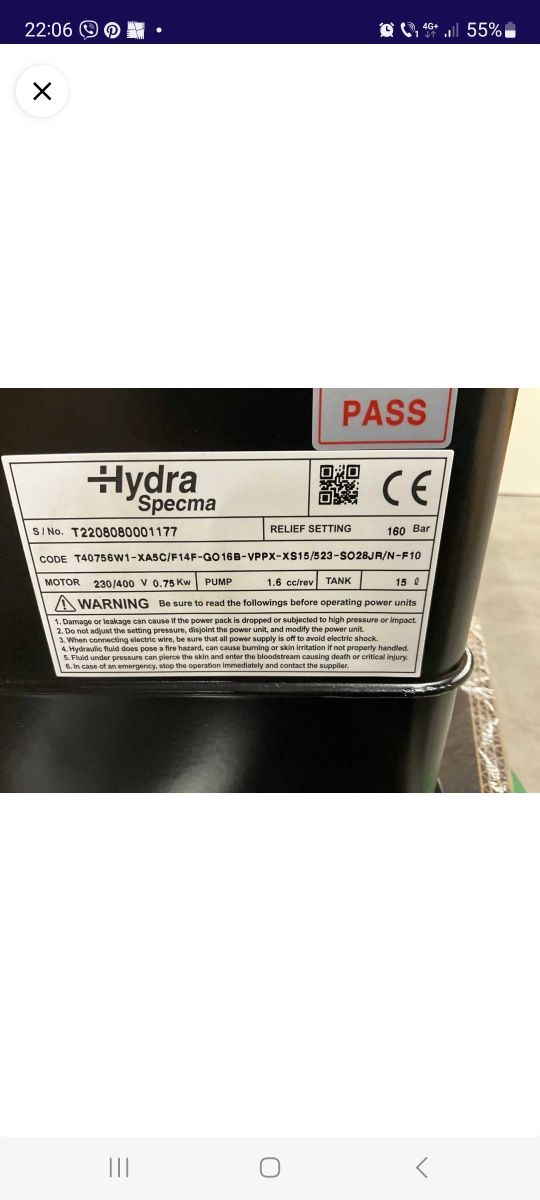 Unitate hidraulica 15l, 1.66 cc, 0.75kw