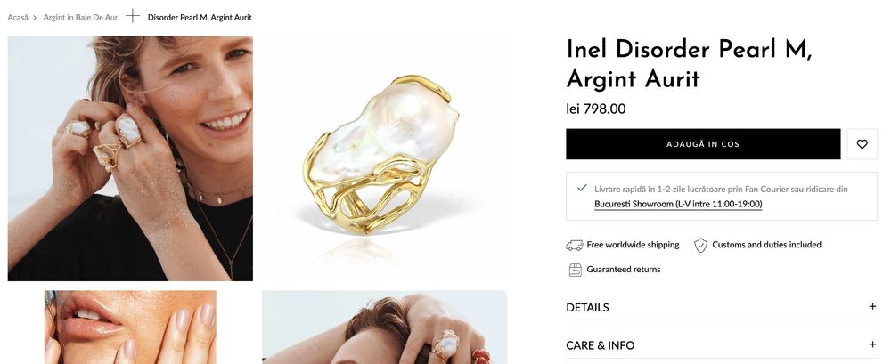 Inel argint aurit  Disorder Pearl M Obsidian