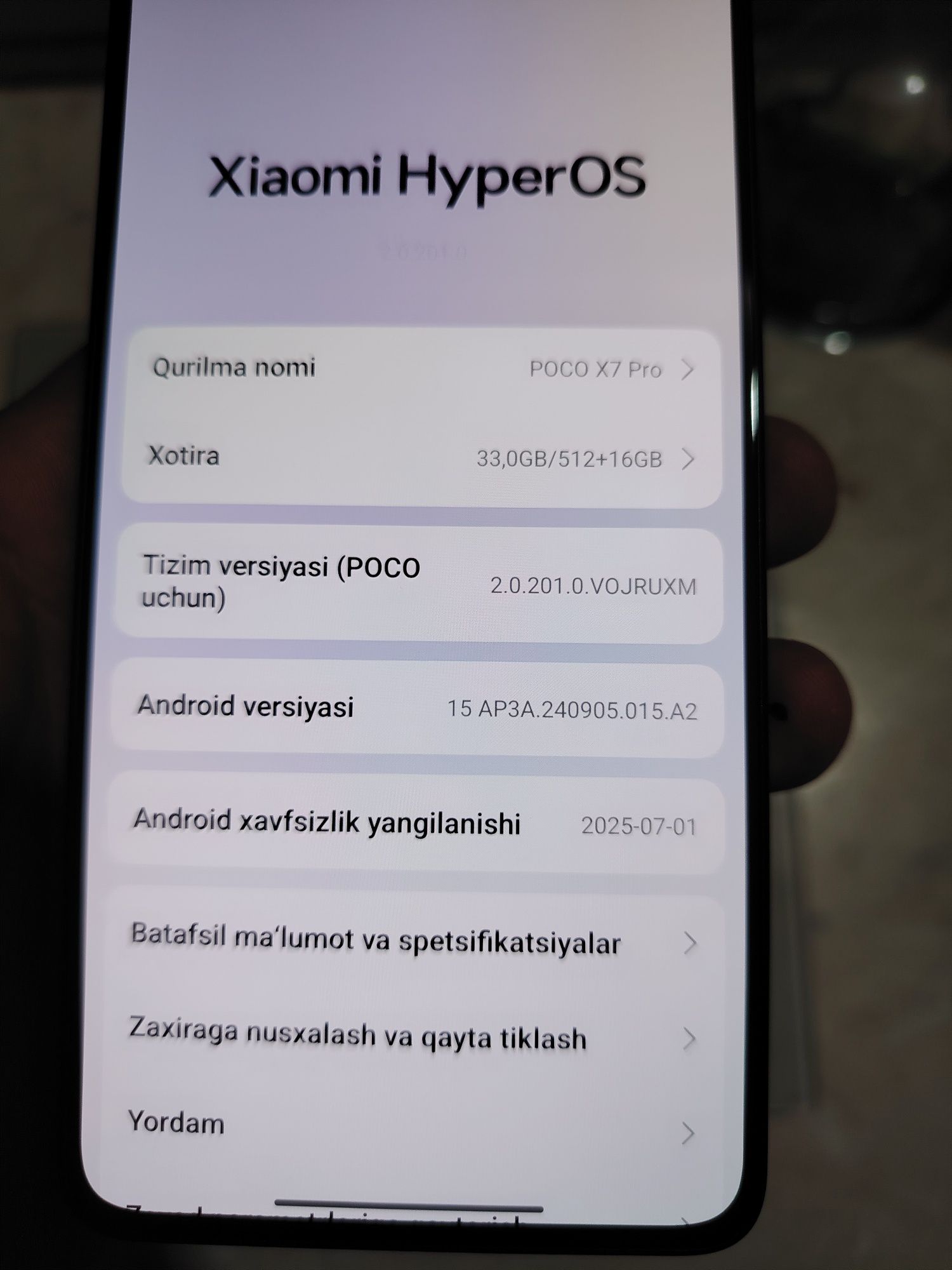 Poqo X7pro xotira 16/512gb xolati yangi