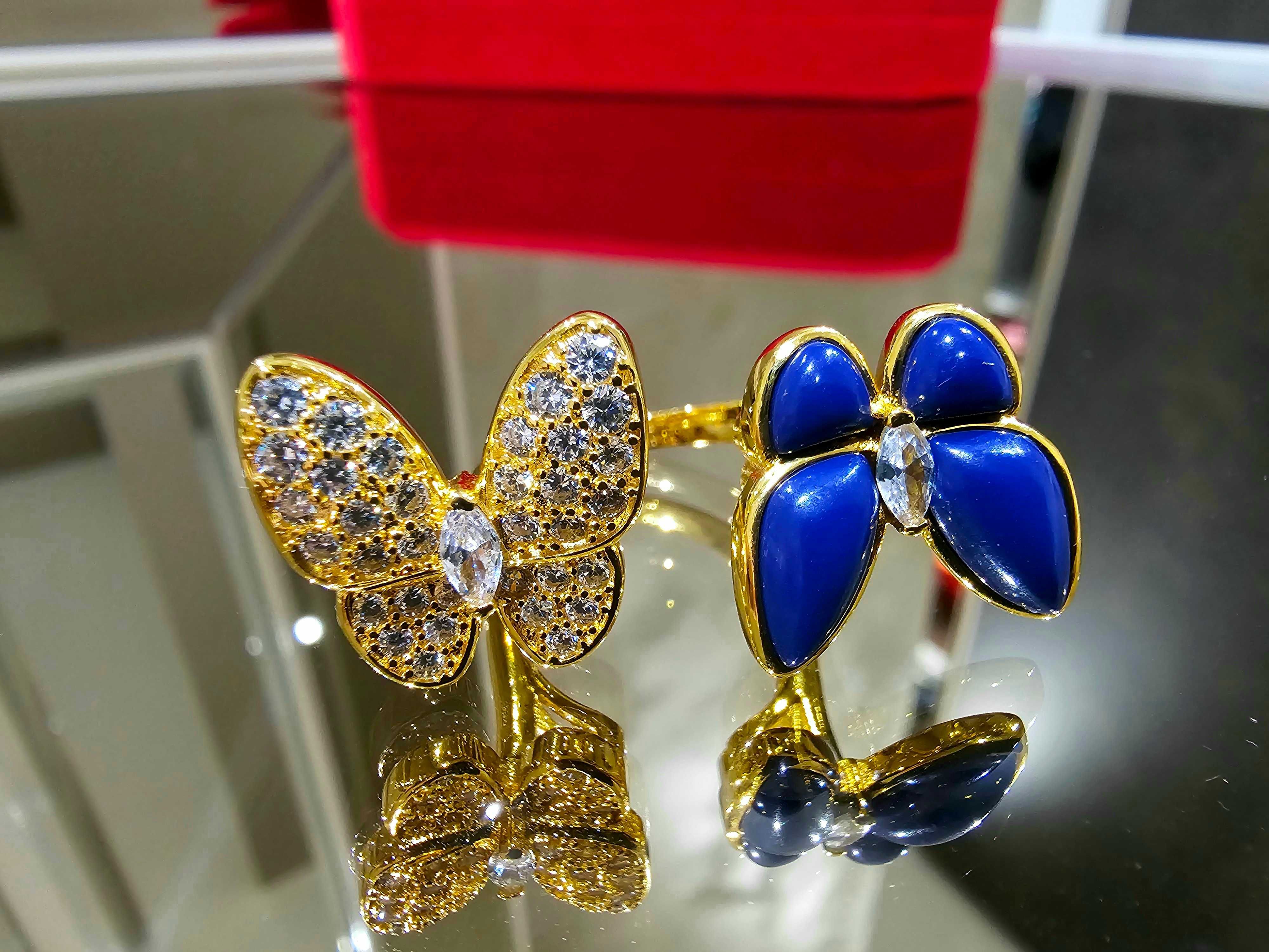 Van Cleef & Arpels VCA Gold Diamond Blue Two Butterfly Дамски Пръстен