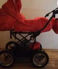 Детская коляска,  в комплекте- накидка, сумка, цвет красный, состояние