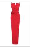 Rochie rosie cu corset si trandafiri