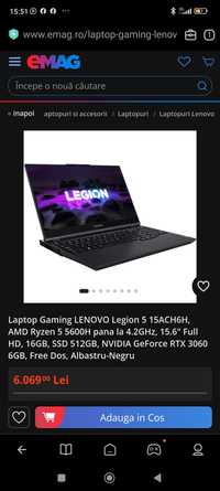 Laptop GAMING LENOVO Legion 5 15ACH6H  16GB  RTX 3060 6GB garantie