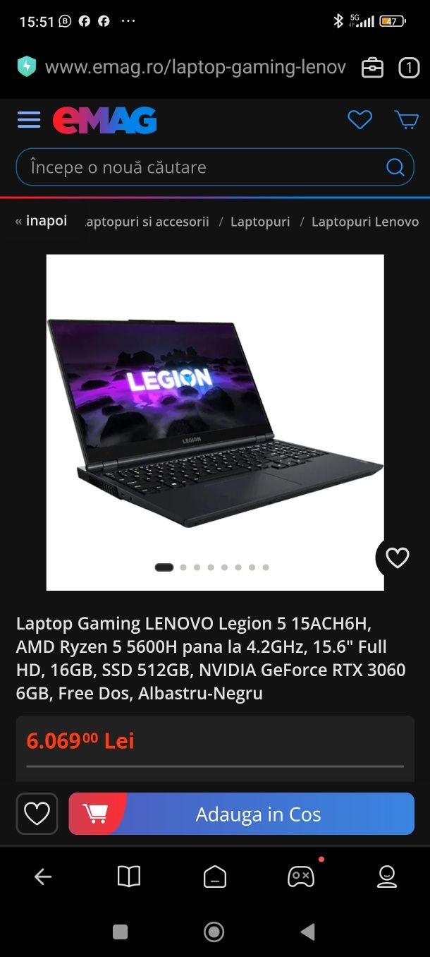 Laptop GAMING LENOVO Legion 5 15ACH6H  16GB  RTX 3060 6GB garantie