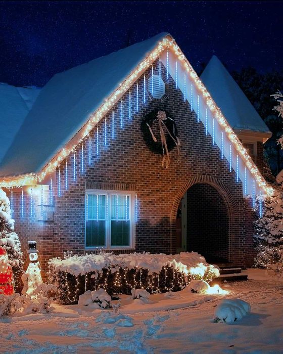 Външни коледни лампички падащ сняг студено бяла светлина 3м х50см