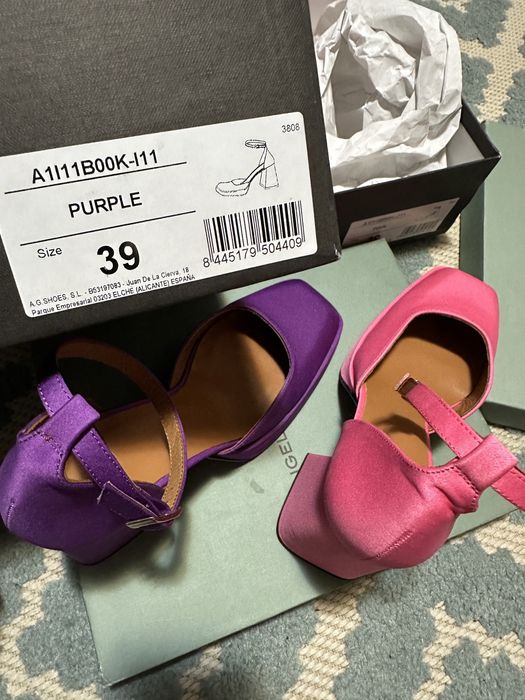 Sandale pantofi Angel Alarcon cu toc si bareta mov roz 39