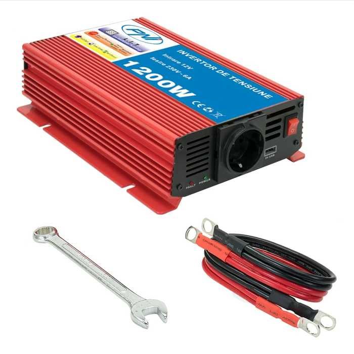 Invertor de tensiune PNI, 1200 W, intrare 12 V, iesire 230 V, USB