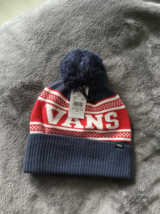 Vans caciula cu ciucure bleumarinncu rosu unisex marime OS noua