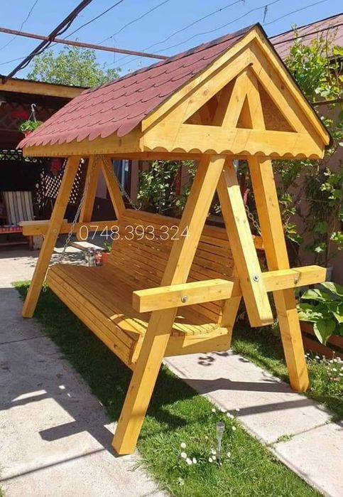 Balansoar  leagan lemn rotund  rustic  mobilier