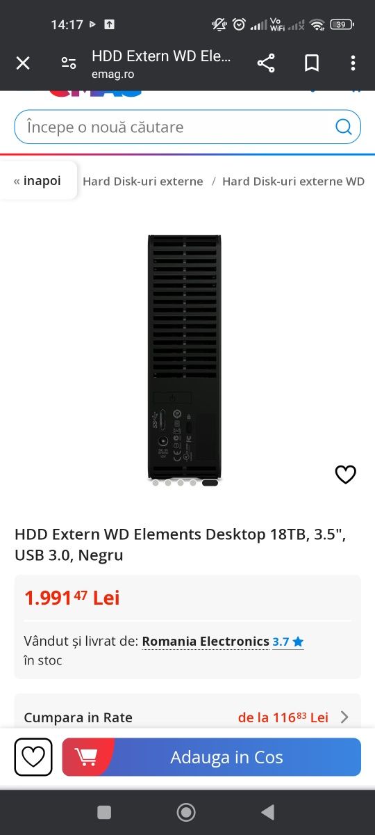 HDD extern ,WD Elementes Desktop 18 TB