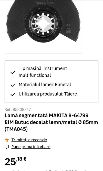 Lame segmentată MAKITA B-64799 B 65056 B 64858 BIM Butuc
