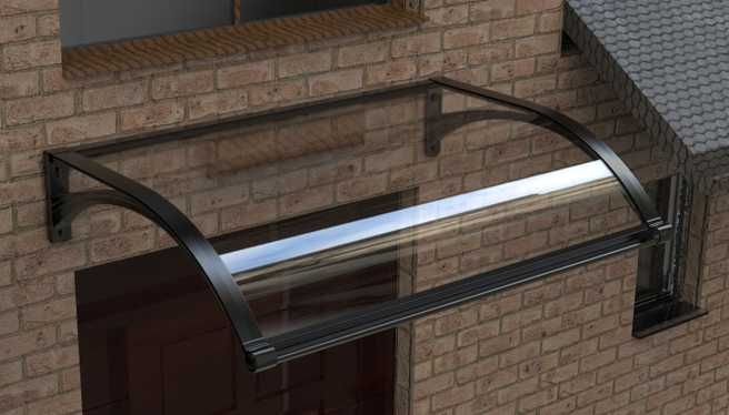 Copertină ERIC PRO Alu cu Jgheab + Plexiglas de ușă 120/150x100