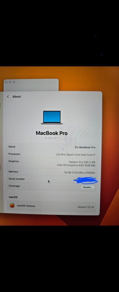 Macbook PRO I7 16gb ram 250 SSD