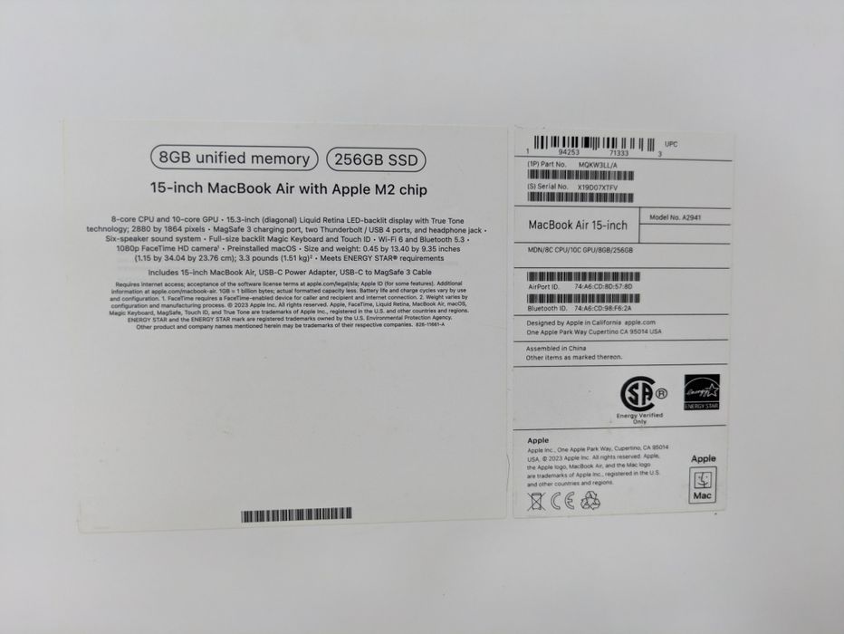 MacBook air M2 15   8 256  midnight