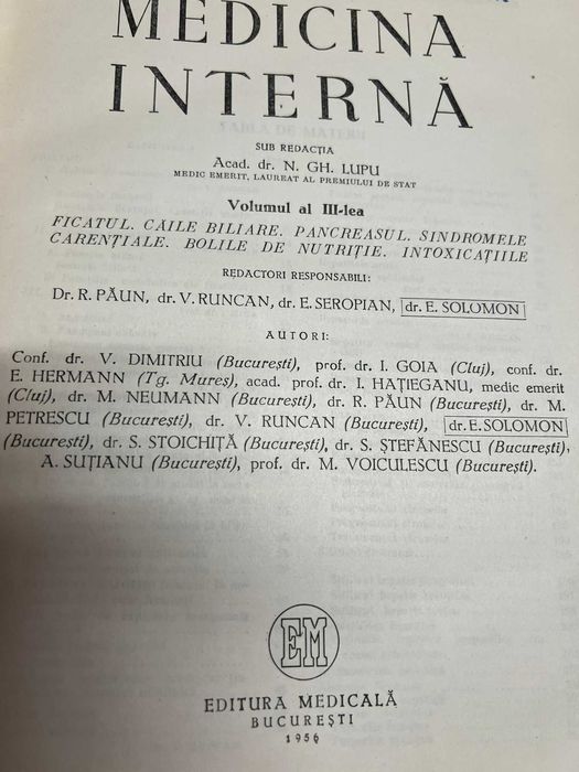 Vand 5 volume de  cursuri de Medicina Interna, editiile 1956-1959