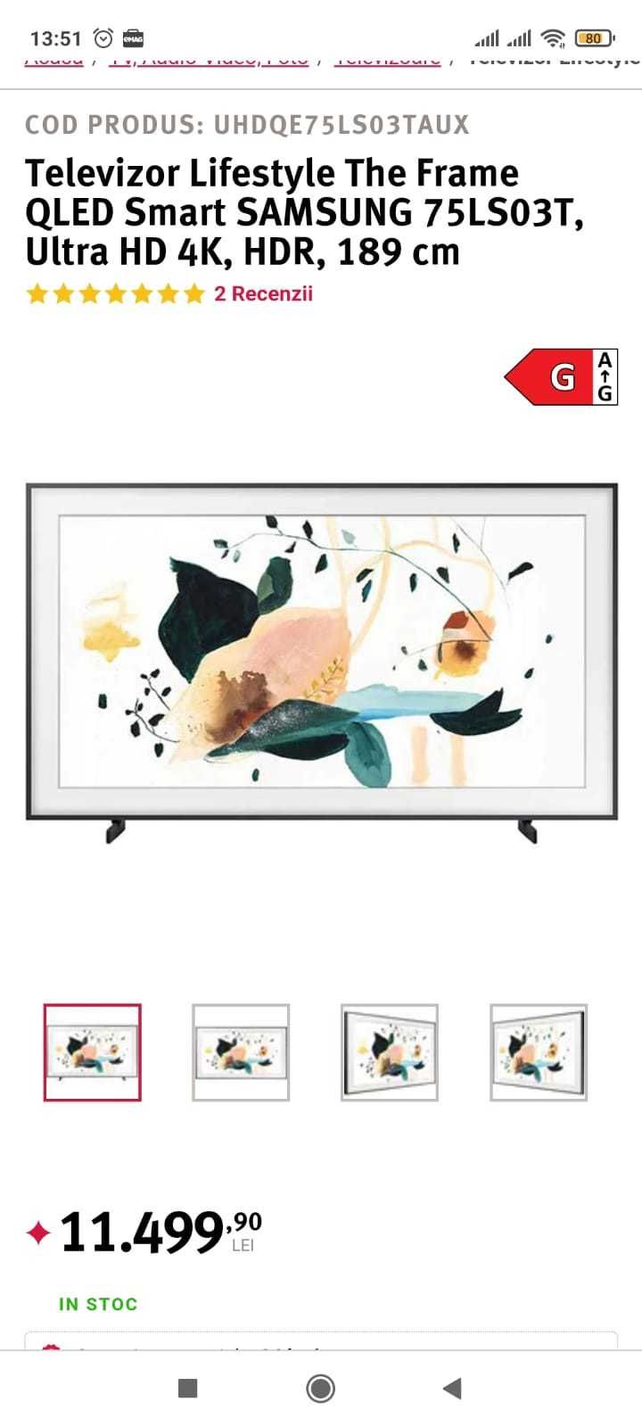 75 inch smart Tv QLED 189cm SAMSUNG 75LS03T the frame