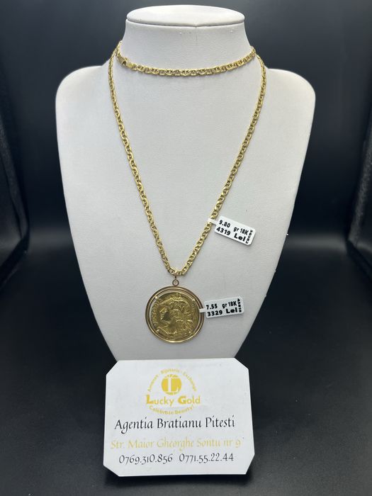 Lant ,pandant aur 18k 9,80gr,7,55gr lungime 66 cm cod 15586,15976