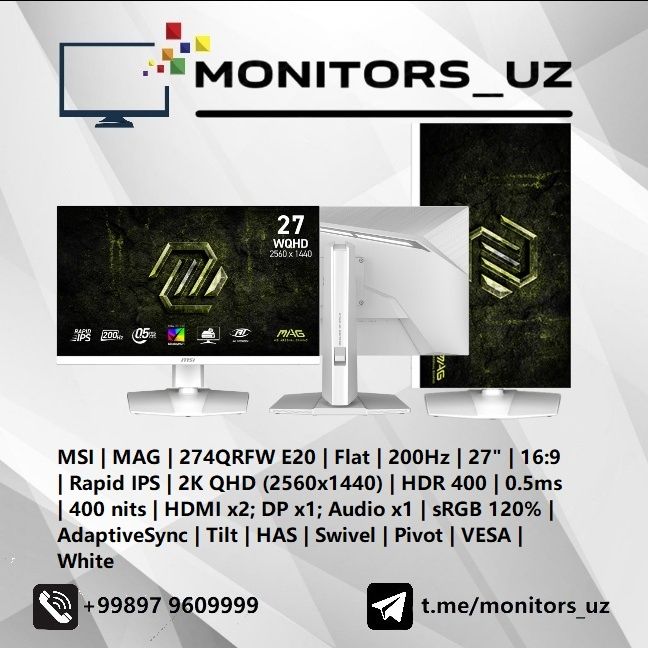[NEW] монитор MSI 274QRFW IPS 2K 200Hz
