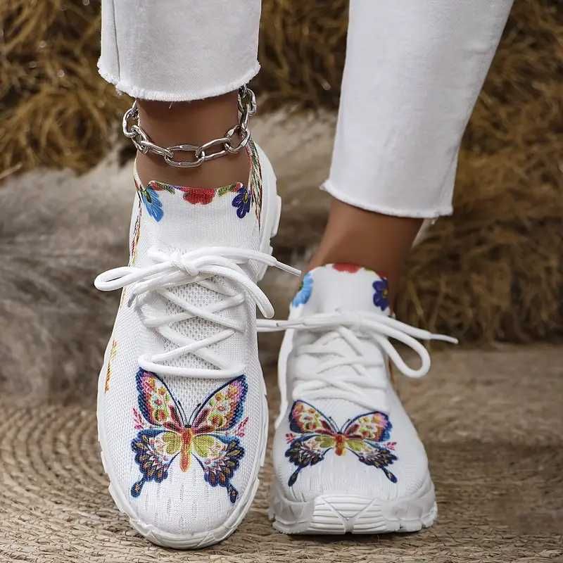 Pantofi sport, tricotati, pentru femei, cu model fluturi NOI
