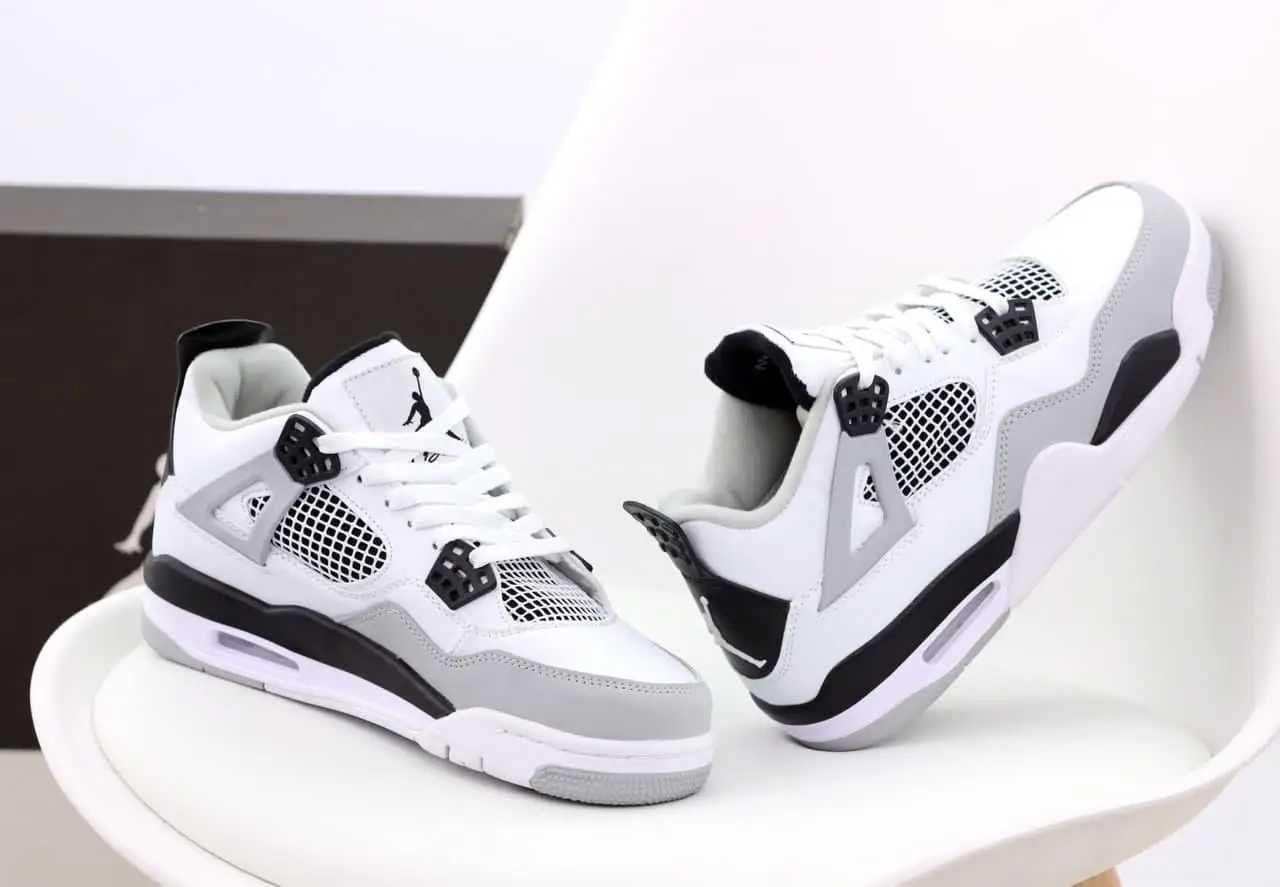 Женские кроссовки Air Jordan 4 Retro, кожа, белый, серый, черный