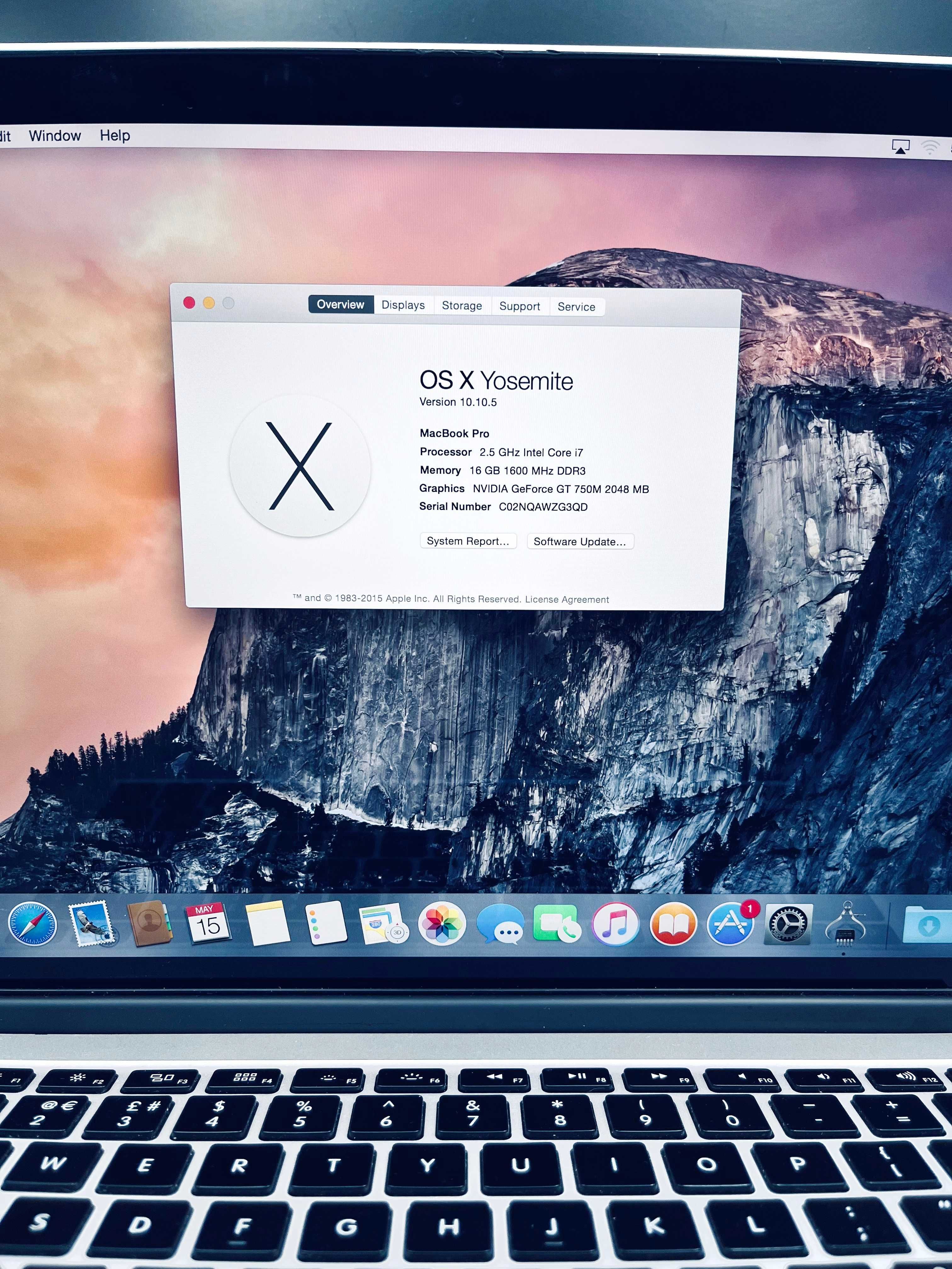 Apple MacBook PRO 15 A1398 2014 i7 2.5Gz 16GB 512B SSD Retina Display