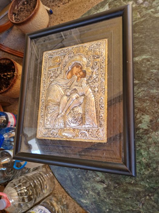 Прекрасна антикварна сребърна икона със сертификат и маркировка