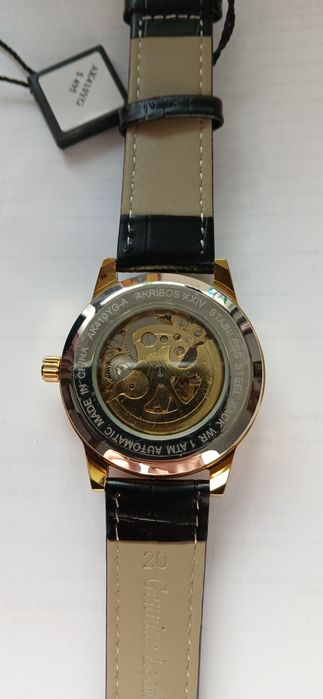 Ceas Akribos automatic skeleton auriu nou