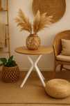 Masă Xuson Natural MDF cu picioare metalice albe, 80x75 cm, nouă