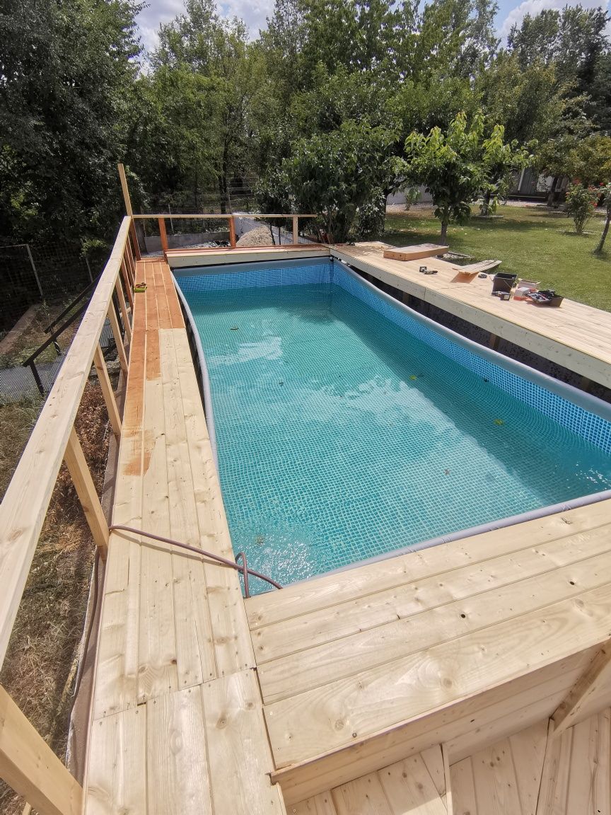 Piscina pe structura lemn, piscina, piscina ieftina, sauna,