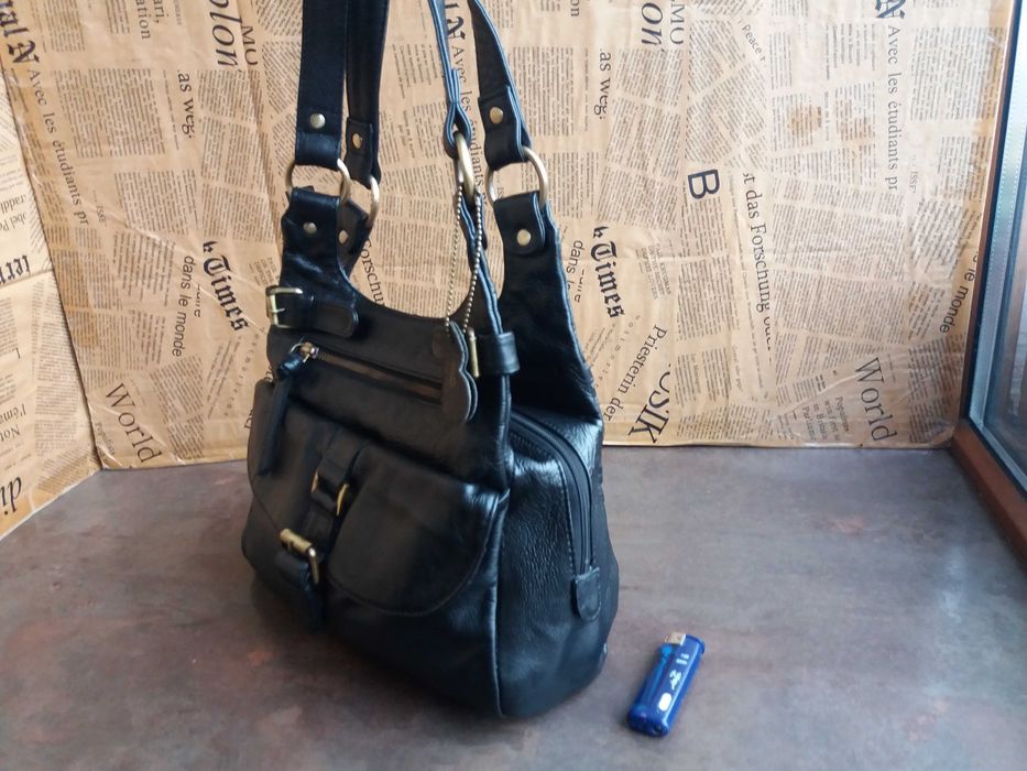 дамска чанта,черна малка кожена торба-естествена кожа