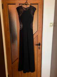 Дълга черна рокля с дантела и цепка, р-р 38 (S/M)