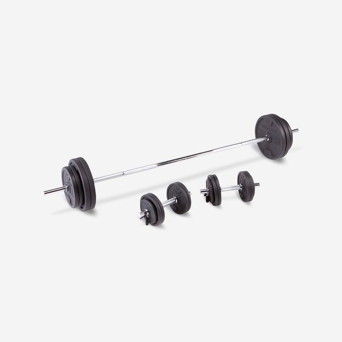 Set gantere și bare Bodybuilding 93 kg cu - produs resigilat Decathlon