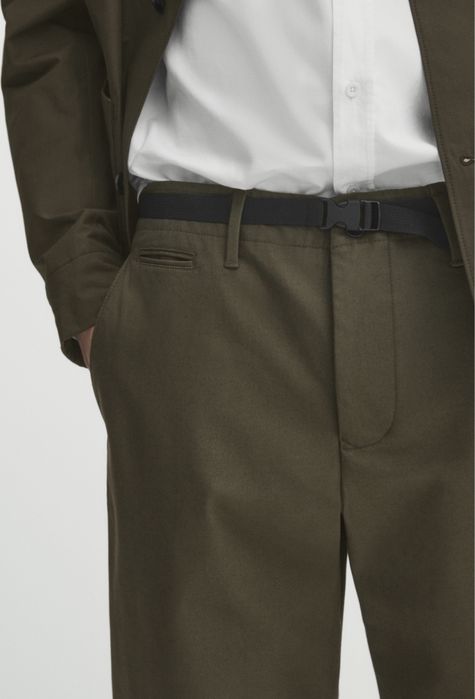 Pantaloni Massimo Dutti, cu curea, bej/kaki