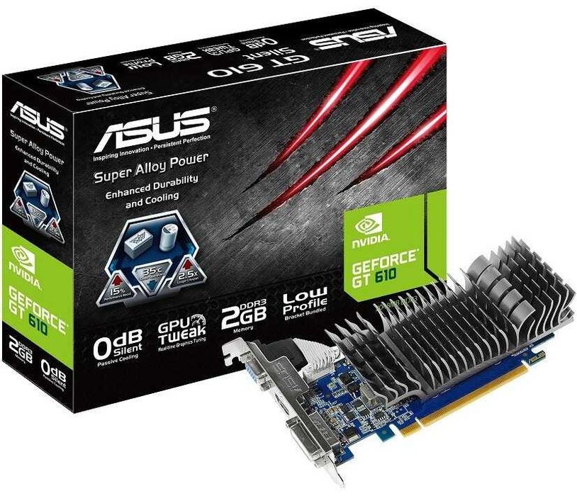 Видео карта GPU ASUS GeForce GT 610 2GB DDR3 64-bit VGA, DVI и HDMI