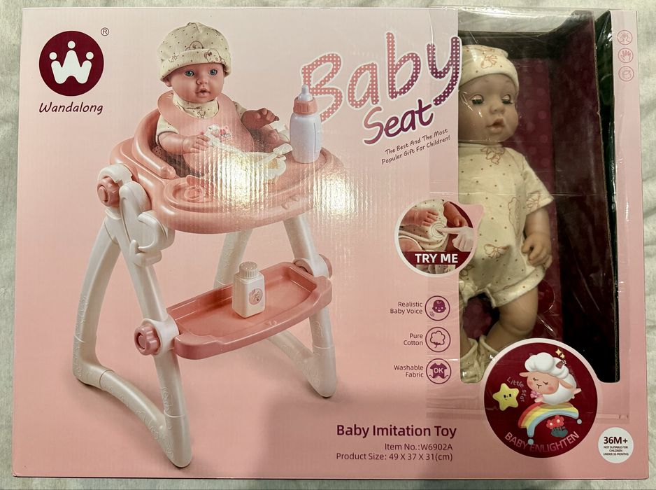 Papusa bebelus 40cm cu scaun de masa