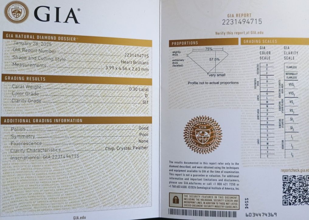 Диамант сърце GIA сертификат