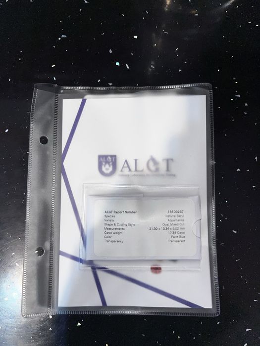 Acvamarin natural de 17,34 ct cu certificat ALGT