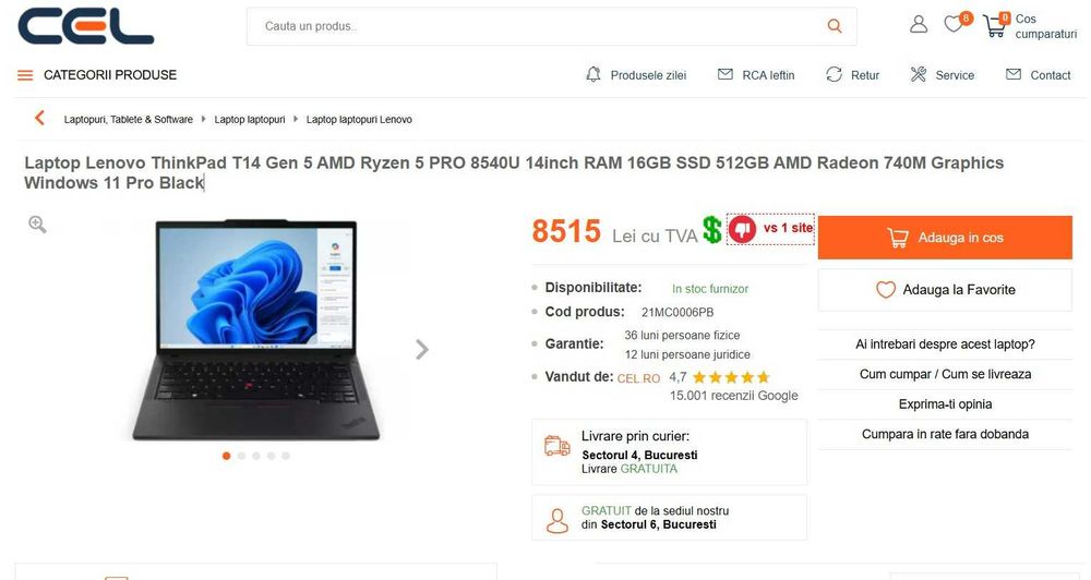 Lenovo Thinkpad T14 Gen 5 Ryzen 5 PRO 8540U 16GB DDR5 14" 400Nits