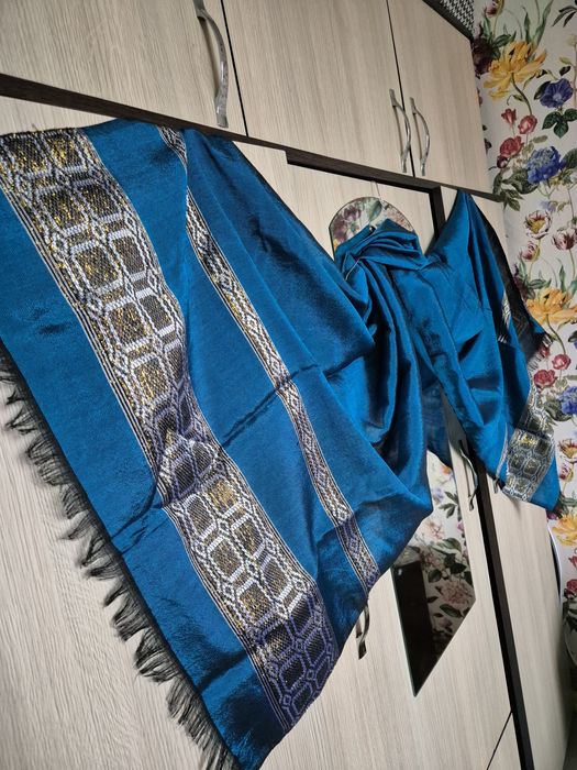 Eșarfă,șal oriental turcoaz din amestec mătase