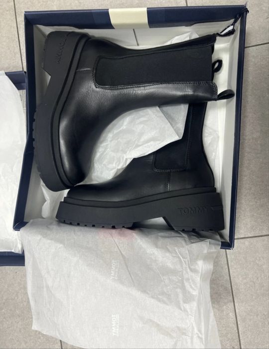 Ghete/bocanci Tommy Jeans noi, piele naturala