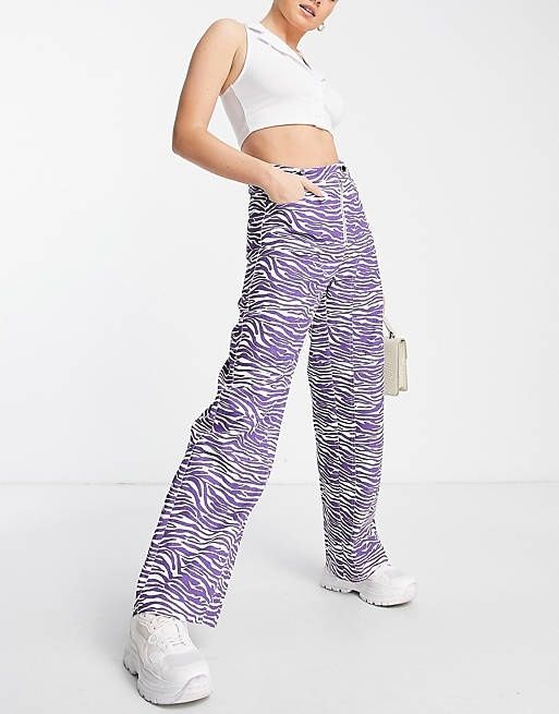 Blugi zebra print wide leg