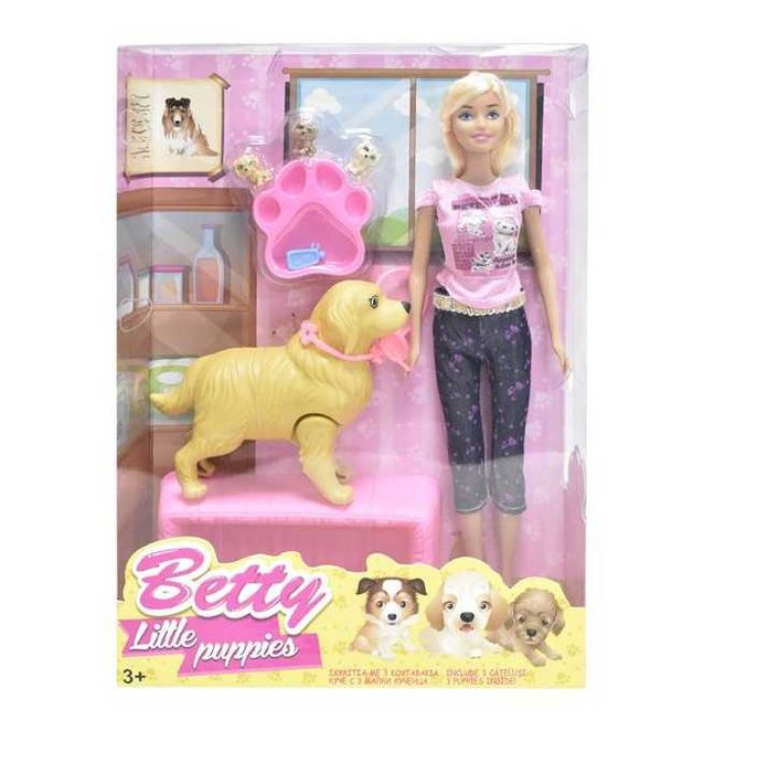 Кукла Бети с куче, 3 кученца и аксесоари