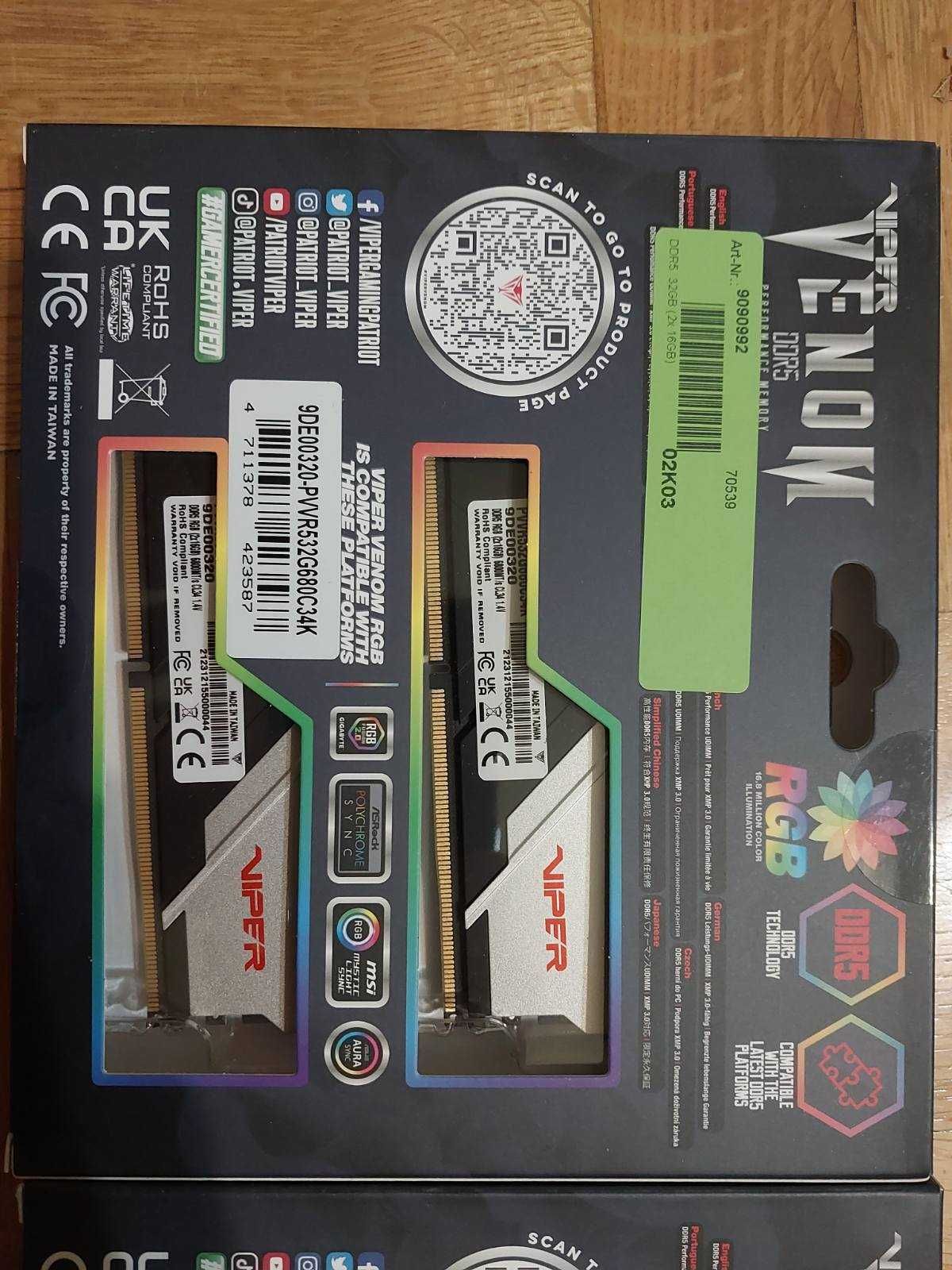 Чисто нови 32GB 6800Mhz CL34 Patriot Viper Venom RGB