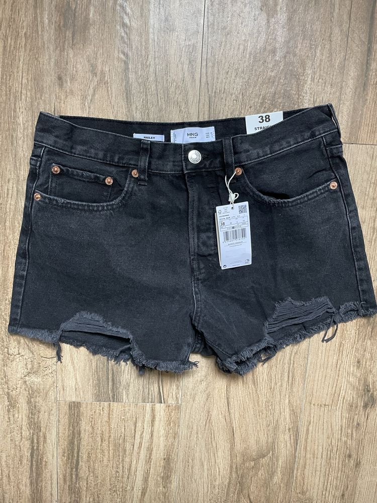 Pantaloni scurti NOI Mango negri din denim cu rupturi marime 38