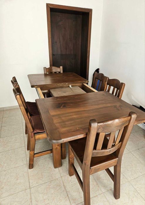 Маса и 6 стола от масивно дърво