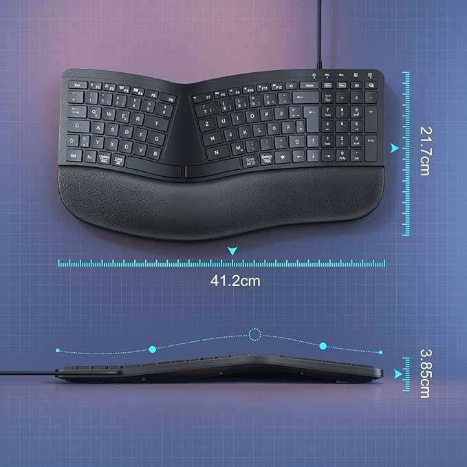 Ергономична , осветена, кабелна клавиатура с поставка за китката