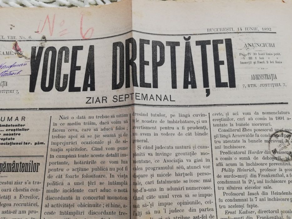 ziare despre comunitatea evreiasca in Regatul Romaniei Vocea Dreptatei