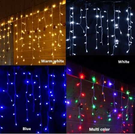 Лед сини и бели завеси и коледни лампички 2023 за къща офис градина