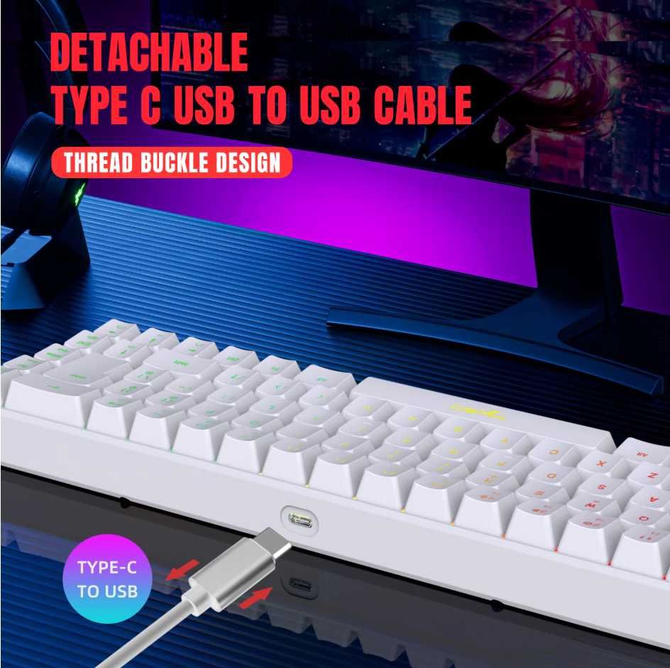 Гейминг клавиатура HXSJ, 68 Keys, RGB, (бяла)